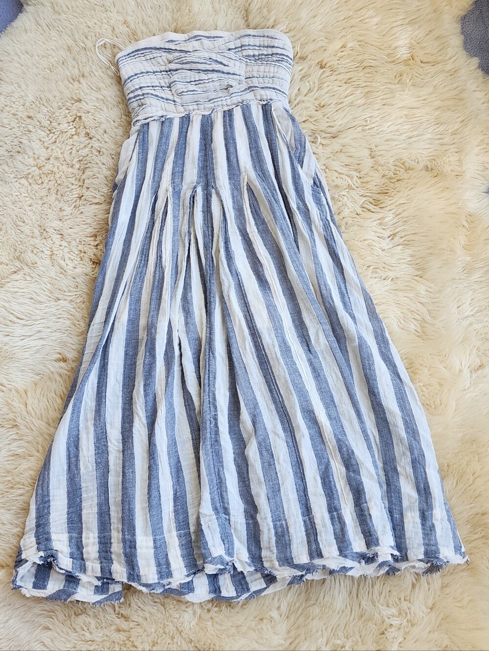 Free People Blue and White Strapless Maxi Dress